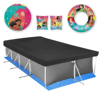 Kit Capa e Forro Piscina 3000 Lt + Boia de Bra�o + Bola + Boia Princesas (piscina N�o Inclusa)