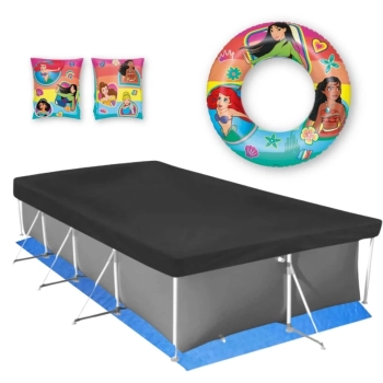 Kit Capa e Forro Piscina 3000 Lt + Boia de Bra�o + Boia Princesas (piscina N�o Inclusa)