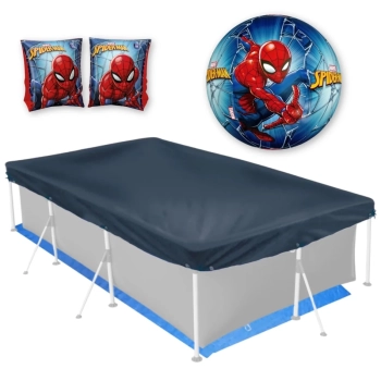 Kit Capa e Forro para Piscina 3000 Lts + Bola e Boia de Bra�o Homem Aranha (piscina N�o Inclusa)