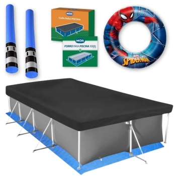 Kit Forro e Capa para Piscina 3000 Lts + Boia Homem Aranha + 2 Espaguetes em Formato de Espada (piscina N�o Inclusa)