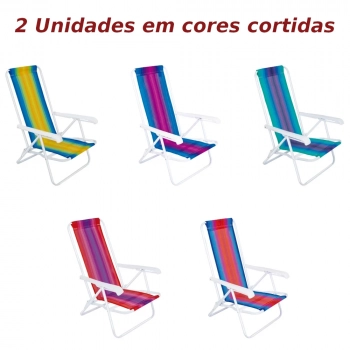 Kit 2 Cadeiras de Praia 4 Posies + Guarda-sol + Caixa Trmica 18lts Vermelha