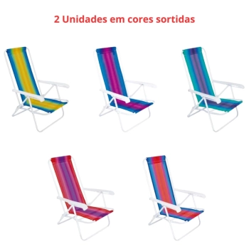 Kit Carrinho de Praia com Avano + Guarda Sol Fps 70 1,50 M + 2 Cadeiras Reclinvel Ao 4 Posies