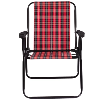 2 Cadeiras de Praia Alta Dobravel Ao Xadrez Vermelha/Preta