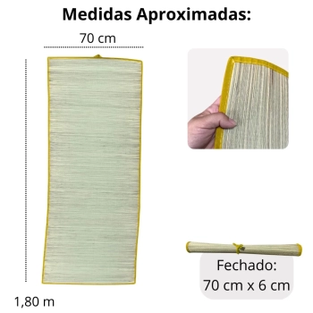 Kit Guarda-sol 1,60 M Amarelo em Bagum + Esteira de Palha 1,80 M Praia Parque