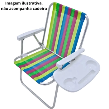 Mesa Porttil Lateral para Cadeira de Praia com Porta Copos Branco Bel