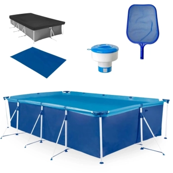Kit Piscina 5000 Litros Premium em Ao + Peneira + Flutuador + Capa e Forro de Proteo