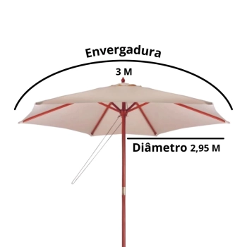 Ombrelone Central Guarda Sol Piscina Madeira 3m Bege