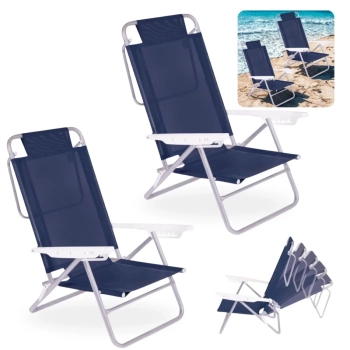 2 Cadeiras de Praia Reclin�vel em Alum�nio Summer Azul