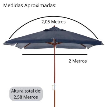 Ombrelone Sardenha Azul 2,05m Quadrado em Bagum e Madeira e Bagum para Jardim e Piscina