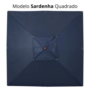 Ombrelone Sardenha Azul 2,05m Quadrado em Bagum e Madeira e Bagum para Jardim e Piscina