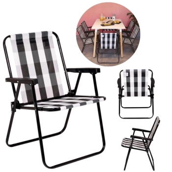 Kit Uma Cadeira de Praia Alta Modelo Retro Ao + Caixa Termica Preta 18 Litros Preta