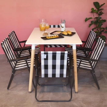 Kit Uma Cadeira de Praia Alta Modelo Retro Ao + Caixa Termica Preta 18 Litros Preta