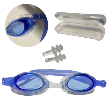 Óculos de Natação em Silicone Lentes Cor Azul com Estojo