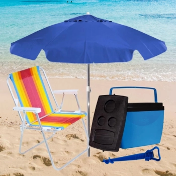 Kit para Praia com Guarda-sol + Cooler + Saca Areia e Cadeira