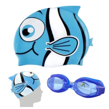 Kit Natação Infantil Óculos de Natação + Touca Peixinho Azul
