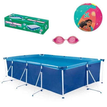 Kit Piscina 6200 Litros Premium + culos Natao Infantil Rosa + Bola Princesas 33 Cm