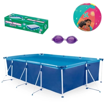 Kit Piscina 6200 Litros Premium + culos Natao Infantil Roxo + Bola Princesas 33 Cm