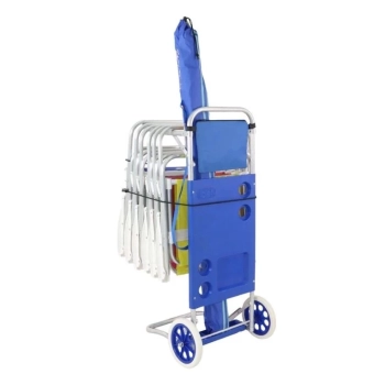 Kit com Carrinho de Praia + 2 Cadeiras Cores Sortidas + Guarda Sol 2m