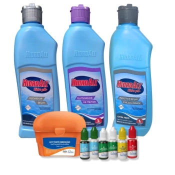 Kit Limpeza Piscina Removedor de Metais + (ph -) + (ph +) + Kit Medidor