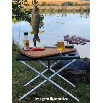 Kit Camping / Pesca com Mesa Porttil + Copo Trmico 473 Ml + Cadeira Dobrvel