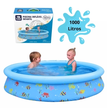 Kit Piscina Infantil 1000 L Inflvel Estampada + Boia de Brao Rosa