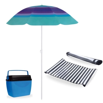 Kit Caixa T�rmica Cooler 26 L Piscina + Esteira Praia Preta 1,80 M + Guarda Sol Fps 70 1,50 M
