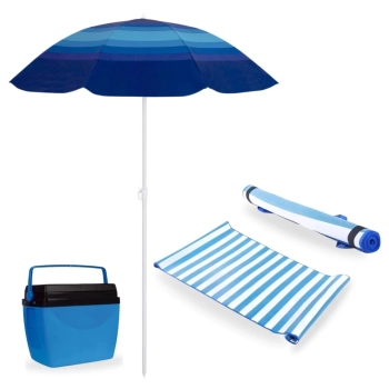 Kit Praia Caixa Trmica Cooler 26 L Piscina + Guarda Sol Fps 70 1,50 M + Esteira de Praia Rolo 1,80m