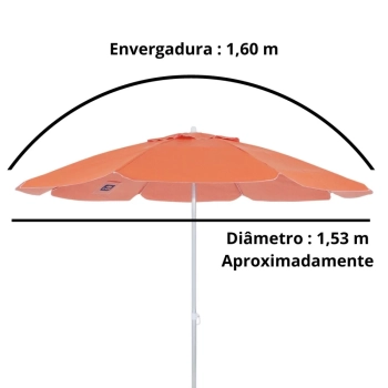 Kit Guarda Sol Praia Laranja 1,60 M + Base Preta 18 L / 22 Kg