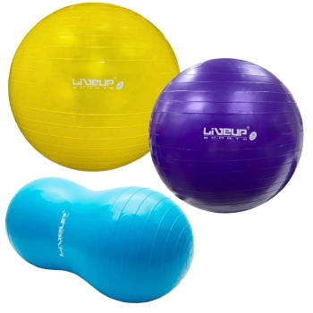 Kit Bola Sua 75cm + 55cm + Bola Feijo 90 X 45cm Liveup Treinamento, Yoga, Pilates e Fisioterapia