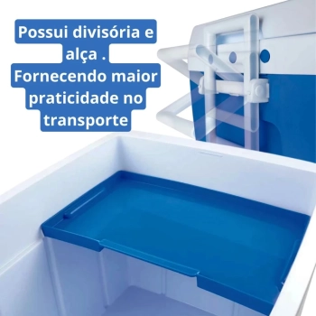 Kit Caixa Termica Azul 75 L Ala e Divisria+ Cadeira Reclinvel Alumnio Praia / Pesca