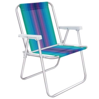 Kit Guarda-sol 2 M Alumnio Azul + Mesa Porttil + 1 Cadeira Pesca / Praia