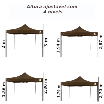 Tenda Gazebo Dobrvel Sanfonada 3 X 3 M Pagoda Marrom Desmontvel Articulada / Barraca Praia Camping e Pesca