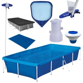 Kit Piscina 3000 L + Bomba 220 V + Capa + Forro + Aspirador + Peneira + Haste 1,40 M + Flutuador