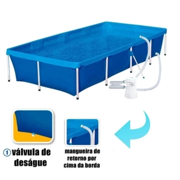 Kit Piscina 3000 L + Bomba 220 V + Capa + Forro + Aspirador + Peneira + Haste 1,40 M + Flutuador