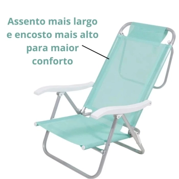 Kit Guarda Sol Azul Bahia 2 M Bagum e Alumnio + Cadeira de Praia 6 Posies Verde Agua Sunny