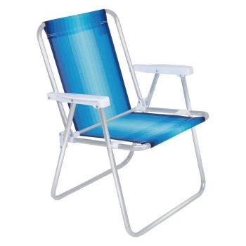 Kit Guarda Sol Azul Bahia 2 M Bagum + Cadeira de Praia Aluminio + Mesa Porta Copos
