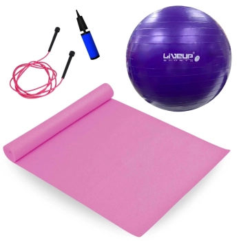 Kit Treino Bola Sua 55 Cm + Colchonete Eva Pilates / Yoga + Corda de Pular + Mini Bomba