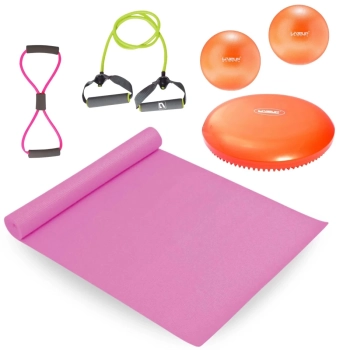 Kit Colchonete Rosa + 2 Overball + Extensor em 8 + Extensor Mdio com Ala + Disco de Equilbrio