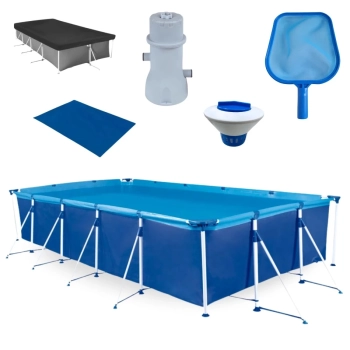 Kit Piscina 10.000 Litros Premium + Filtro 110v 3600 L/H + Peneira + Clorador + Capa e Forro