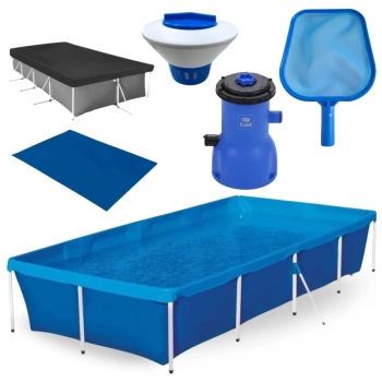 Kit Piscina 3000 Lts Mor em Ao + Capa + Forro + Filtro 110v 3028 L/H + Clorador + Peneira