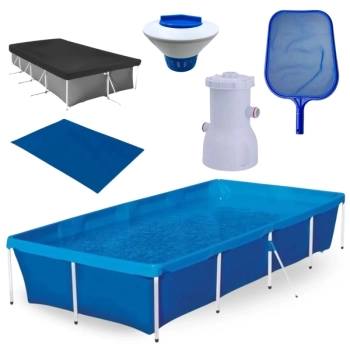 Kit Piscina 3000 Litros Armao em Ao + Capa + Forro + Filtro 110v + Peneira + Flutuador