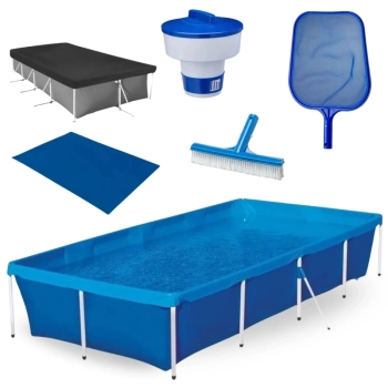 Kit Piscina 3000 Lts em Ao Mor +capa e Forro + Peneira + Escova + Flutuador