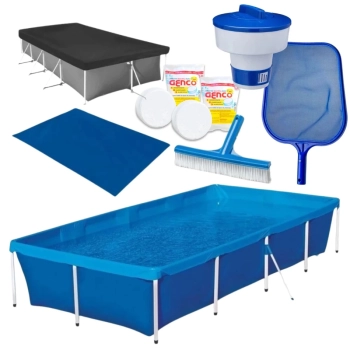 Kit Piscina 3000l +capa, Forro + Peneira + Escova + Flutuador + Pastilha