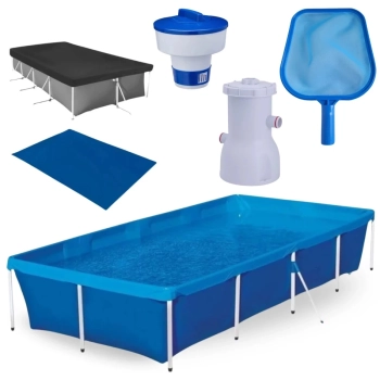 Kit Piscina 3000 Lts em Ao Mor + Capa e Forro + Filtro 110v + Peneira + Clorador Flutuante