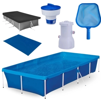 Kit Piscina 3000 Litros em Ao Mor + Capa e Forro + Filtro 220v + Peneira + Flutuador