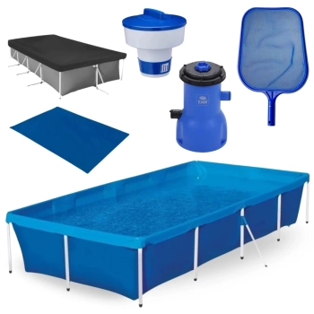 Kit Piscina 3000 Litros Mor + Capa e Forro + Filtro 110v + Clorador + Peneira