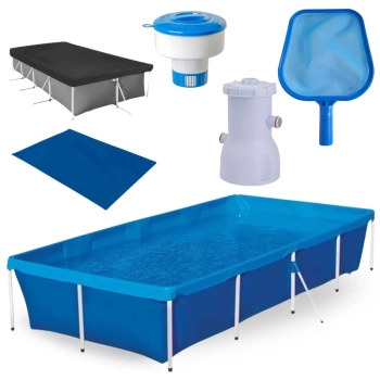 Kit Piscina 3000 Lts Mor em Ao + Capa + Forro + Filtro 110v + Peneira Kala + Flutuador