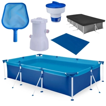 Kit Piscina 3700 Litros em Ao + Filtro 220v 2.200 L/H + Clorador + Peneira + Capa e Forro