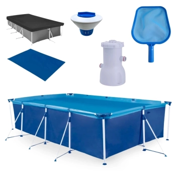 Kit Piscina 6200 L Premium + Filtro 220v 2.200 L/H Mor + Peneira + Flutuador + Forro + Capa