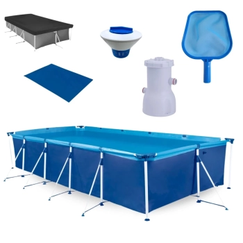 Kit Piscina 7600 Litros Premium + Filtro 110v 2.200 L/H Mor + Peneira + Flutuador + Forro e Capa